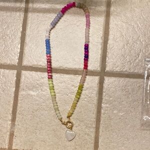 Colorful Beaded Necklace with Heart Pendant